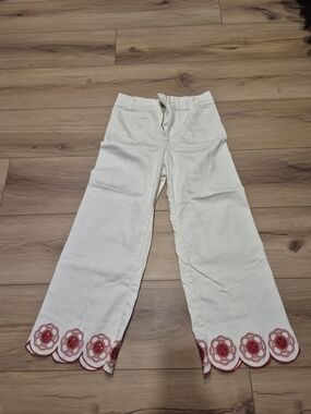 Anthropologie Maeve Collette Pants with Red Floral Scalloped Hem Size 29